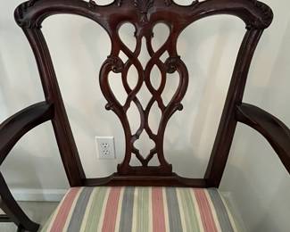 C14 - $75. PAIR of Arm Chairs. Measures 26" at the widest point. Floor to seat is 17". Floor to top of back is 36.5". Would benefit from being reupholstered.
