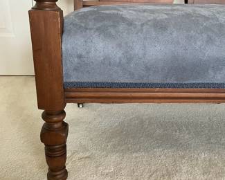 C31 - $150. Antique Upholstered Bench / Couch. Measures 47.5" wide x 16.5" deep x 33" tall. Sturdy and in very good condition! Ceramic Caster Feet.