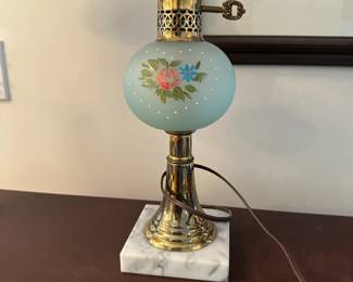 C87 - $65 PAIR of table lamps. Shades are in good condition. One has more wear from cleaning.