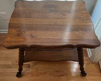 C1 - $175. Antique Oak Table with Glass Ball Feet. In very good antique condition. Sturdy. Measures 29.75" x 24" x 27.5" tall.