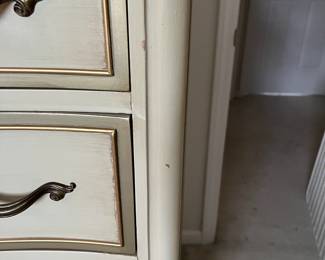 C6 - $150. Vintage French Provincial Drexel Dresser. Measures 35" x 21" deep x 50" tall. All drawers slide. Some paint crazing on the top.