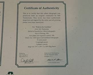 BT12 - $500. Bob Timberlake "Pride in the Carolinas". Unframed. In Original Packaging. Signed & Numbered. #1167/1250. (Selling from Bob Timberlake currently for $1,100.)