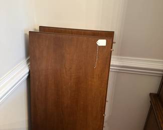 C33 - $150. Thomasville Dining Table & Chairs. 2 Captains & 6 Regular. Chairs need reupholstered. Table has minor damage to the finish on the top. Sturdy! Table is 68" long (no leaves in) x 44" wide x 29.5" tall. Set includes 2 leaves are each 18" wide.