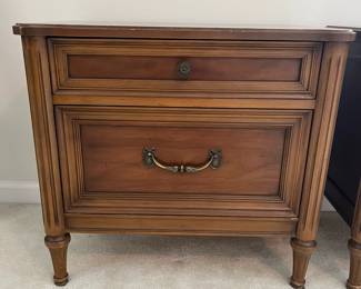 C16 - $75. PAIR of Nightstands. Measures 26" wide x 15" deep x 24" tall. They both have some wear on the finish from water but it's not down to the wood - just the finish.