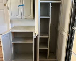 C141 - $50 each. 3 Tall Cabinets Available. $20. 1 Shelf Available. $30 each. 3 *1/2* Cabinets Available. (Keter Tall Cabinets Measures 25.5" wide x 17.75" deep x 69.5" tall) (Half Cabinets measures 25.5" wide x 17.75" deep x 35.5" tall. ) These have all been used inside in a garage. They have been used and are in good condition.
