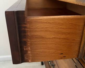 C30 - $175. Vintage Wooden Dresser. Measures 73.5" x 19" deep x 32.5" tall. Mirrors are 19.5" wide x 45" tall. All drawers slide. Very good vintage condition - just a few marks on the finish on the top.