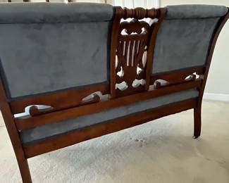 C31 - $150. Antique Upholstered Bench / Couch. Measures 47.5" wide x 16.5" deep x 33" tall. Sturdy and in very good condition! Ceramic Caster Feet.
