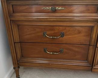 C30 - $175. Vintage Wooden Dresser. Measures 73.5" x 19" deep x 32.5" tall. Mirrors are 19.5" wide x 45" tall. All drawers slide. Very good vintage condition - just a few marks on the finish on the top.