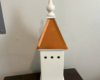 C144 - $80. Copper Roof Birdhouse. Measures 7" square x 22.5" tall.