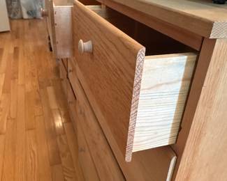 C92 - $40. Small Wooden Dresser / Chest. Unfinished wood. Measures 26.25" wide x 15" deep x 33.75" tall.