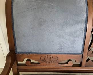 C31 - $150. Antique Upholstered Bench / Couch. Measures 47.5" wide x 16.5" deep x 33" tall. Sturdy and in very good condition! Ceramic Caster Feet.