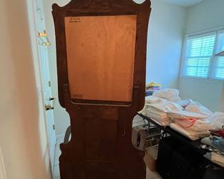 C2 - $275. Antique Oak Hall Tree. Bottom opens for storage. Hooks and mirror have been replaced at sometime. Otherwise - great antique condition. Measures 38" wide x 16" deep x 77" tall.