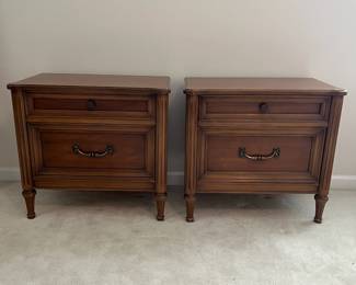 C16 - $75. PAIR of Nightstands. Measures 26" wide x 15" deep x 24" tall. They both have some wear on the finish from water but it's not down to the wood - just the finish.