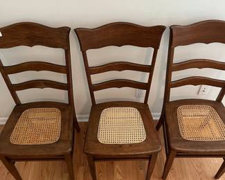 C148 - $125. Set of 3 Antique Caned Chairs.