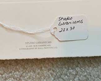 BT4 - $225. Bob Timberlake "Studio Geraniums". Unframed. In Original Packaging. Signed & Numbered. #1167/1250 (Selling from Bob Timberlake currently for $775.)