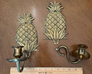C52 - $35 PAIR. Pineapple candle wall sconces. (One needs a small screw to hold in the candle piece)