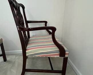 C14 - $75. PAIR of Arm Chairs. Measures 26" at the widest point. Floor to seat is 17". Floor to top of back is 36.5". Would benefit from being reupholstered.