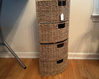 C48 - $15. Corner Shelf / Drawer Cabinet. Measures 13.5" wide x 10" deep x 26" tall.