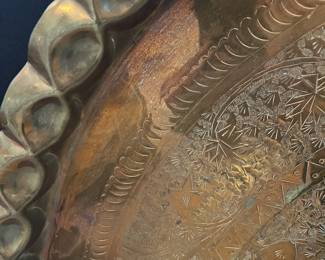 C114 - $60. Brass Wall Hanging Tray. Measures 30" round.