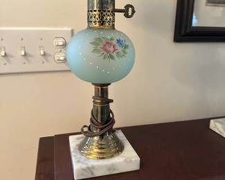 C87 - $65 PAIR of table lamps. Shades are in good condition. One has more wear from cleaning.