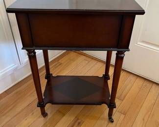 C3 - $75 PAIR of Bombay side tables with drawers. Measures 17.75" wide x 12" deep x 25" tall.