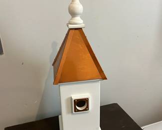 C144 - $80. Copper Roof Birdhouse. Measures 7" square x 22.5" tall.