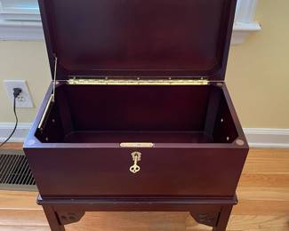 C4 - $40. Small Chest on Stand with key! Measures 17.5" wide x 10" deep x 20.5" tall.