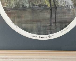 C10 - $50. PAIR of Signed Prints by Anne Smith. Great American Egret #325/1000. & Great Blue Heron #175/1000. Framed they measure 15" x 17.5" each.