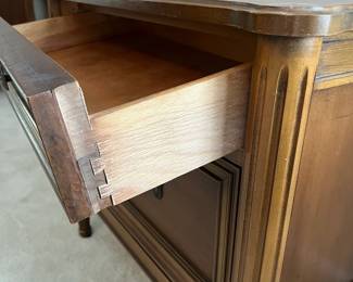 C16 - $75. PAIR of Nightstands. Measures 26" wide x 15" deep x 24" tall. They both have some wear on the finish from water but it's not down to the wood - just the finish.