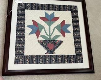C20 - $25. Hand Pieced & Hand Quilted Framed Quilt Block. Measures 20.5" square framed.