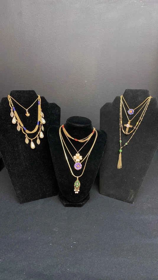 11 Gold Colored Costume Jewelry Necklaces