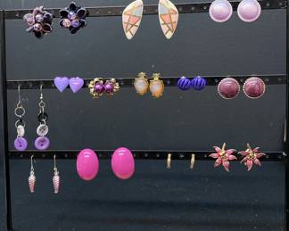 Costume Jewelry Pink Purple Earrings Clip Ons And Post