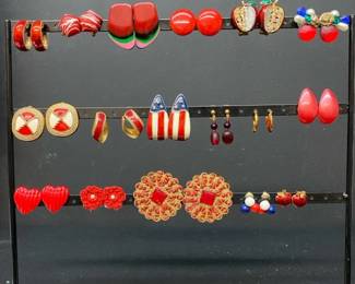 Costume Jewelry Red Earrings Clip Ons And Post 