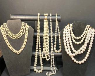 8 Pearly Costume Necklaces 
