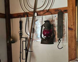 Wood Hay Rake, Railroad Lantern, Scale