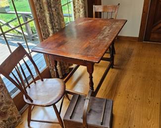 Wooden Table, Chairs, Wooden Box