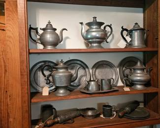 Pewter Tea Pots, Silver Plates