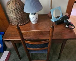 Wooden Table and Chair, Lamp, Basket
