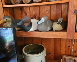 Wood Carved Duck Decoys, Butter Molds, Stoneware