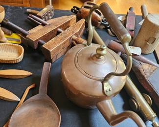 Tea Kettle, Wooden Spoons, Wood Clamps