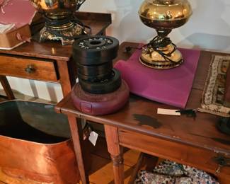 Brass Lamps, Exercise Weights, Wood End Table
