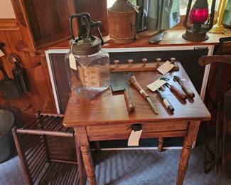 Wood Table/Desk, Wood Storage Box, Jug