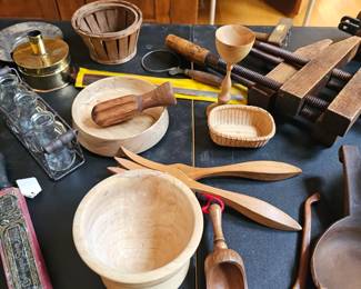 Wood Carved Bowls, Wooden Scoop, Wood Clamps