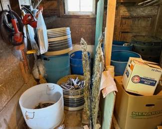 Christmas yard decorations. Plastic barrels. More craft wood. 