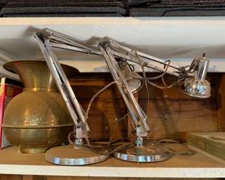 Pony Express Tabacco spittoon. MCM desk lamps, chrome. 