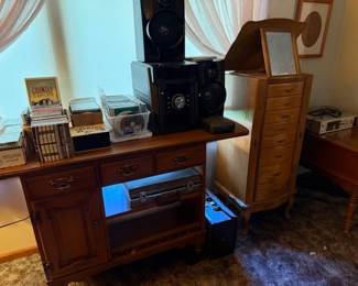 Cassettes. CD's. DVD's. Electronics. Jewelry chest. It used to be full of rings, bracelets, necklaces, watches, etc. it's now ready for you to shop and fill back up. 