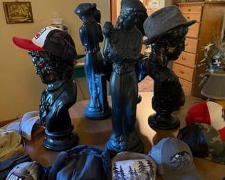 Famous people/statue busts. Vintage/retro hats. Mail carrier. 