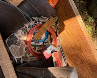 Turkey hunting supplies, in a big wood box. 