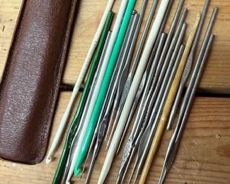 Knitting needles and supplies. 