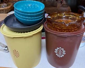 Tupperware. Vintage ashtrays.  Very clean home. Smoking was done outside. 